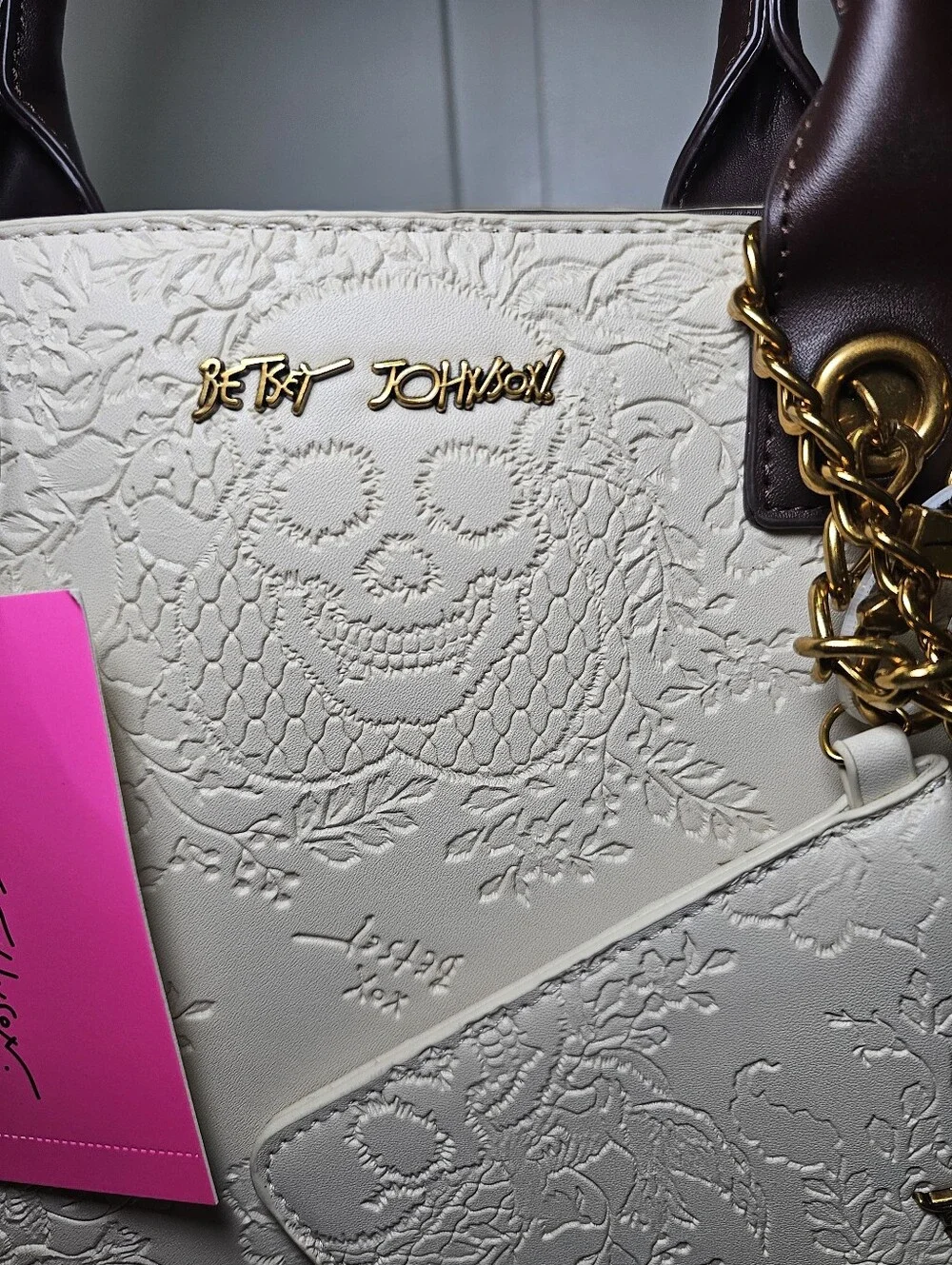 NWT Betsey Johnson Xokiara Embossed Skulls Tote Bag